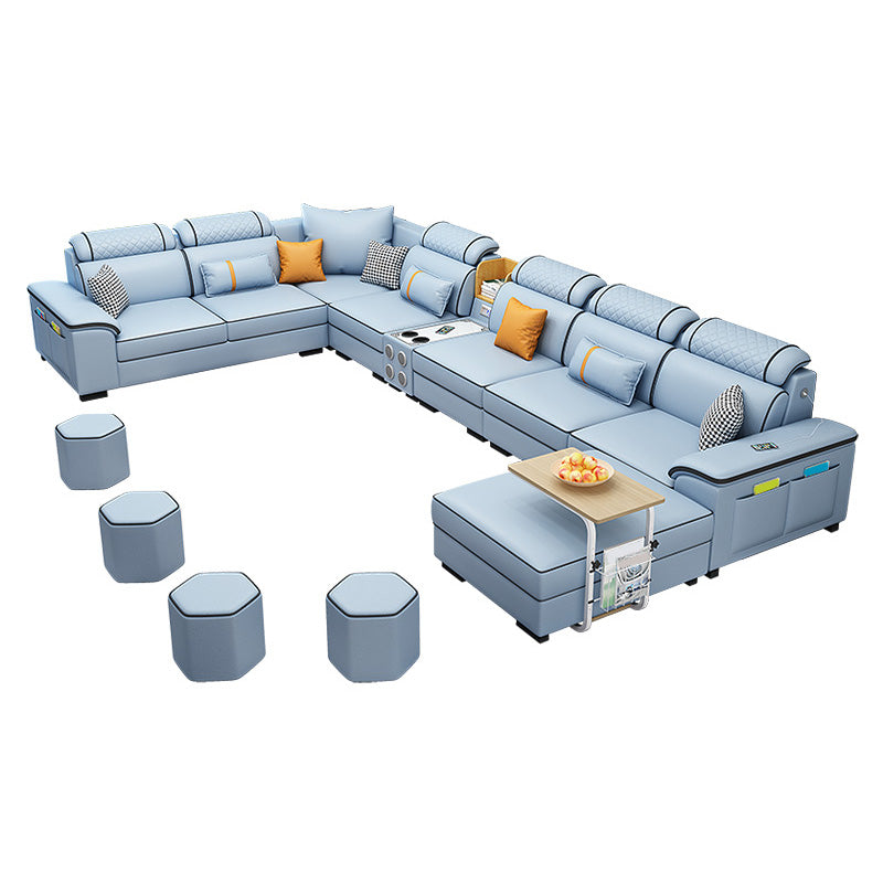 U-Shaped Velvet and Faux Leather Modular Furniture Sectionals for 7 People