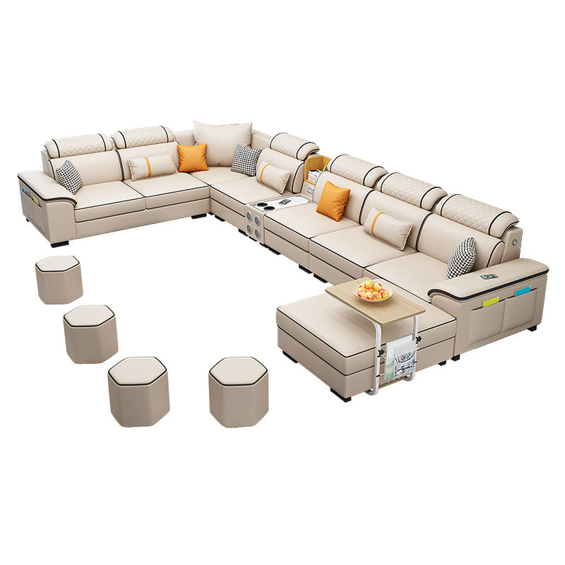 U-Shaped Velvet and Faux Leather Modular Furniture Sectionals for 7 People
