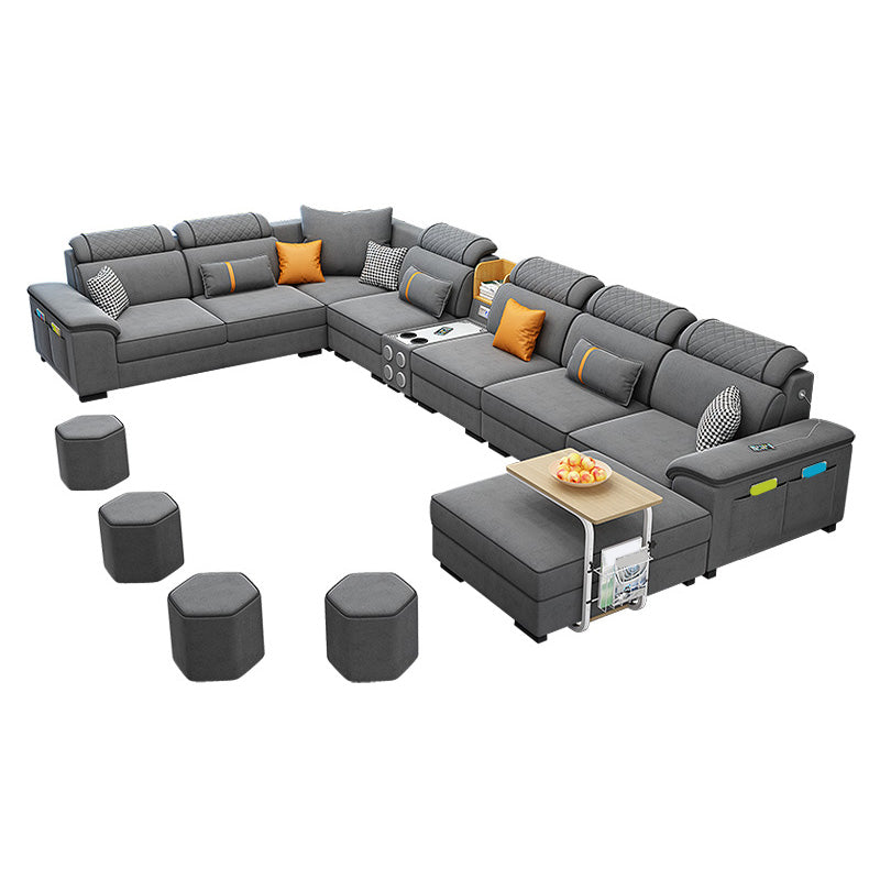 U-Shaped Velvet and Faux Leather Modular Furniture Sectionals for 7 People