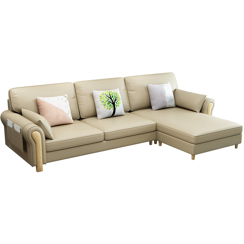 Farmhouse L-Shape Cotton Blend and Faux Leather Sectional Couch with Storage