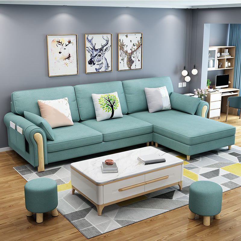 Farmhouse L-Shape Cotton Blend and Faux Leather Sectional Couch with Storage
