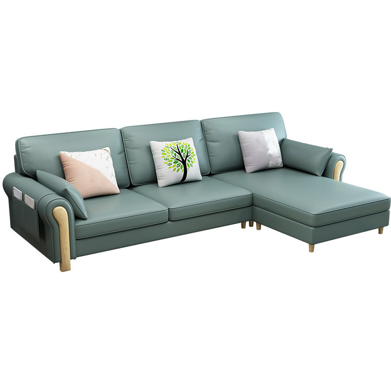 Farmhouse L-Shape Cotton Blend and Faux Leather Sectional Couch with Storage