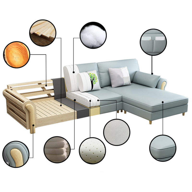 Farmhouse L-Shape Cotton Blend and Faux Leather Sectional Couch with Storage