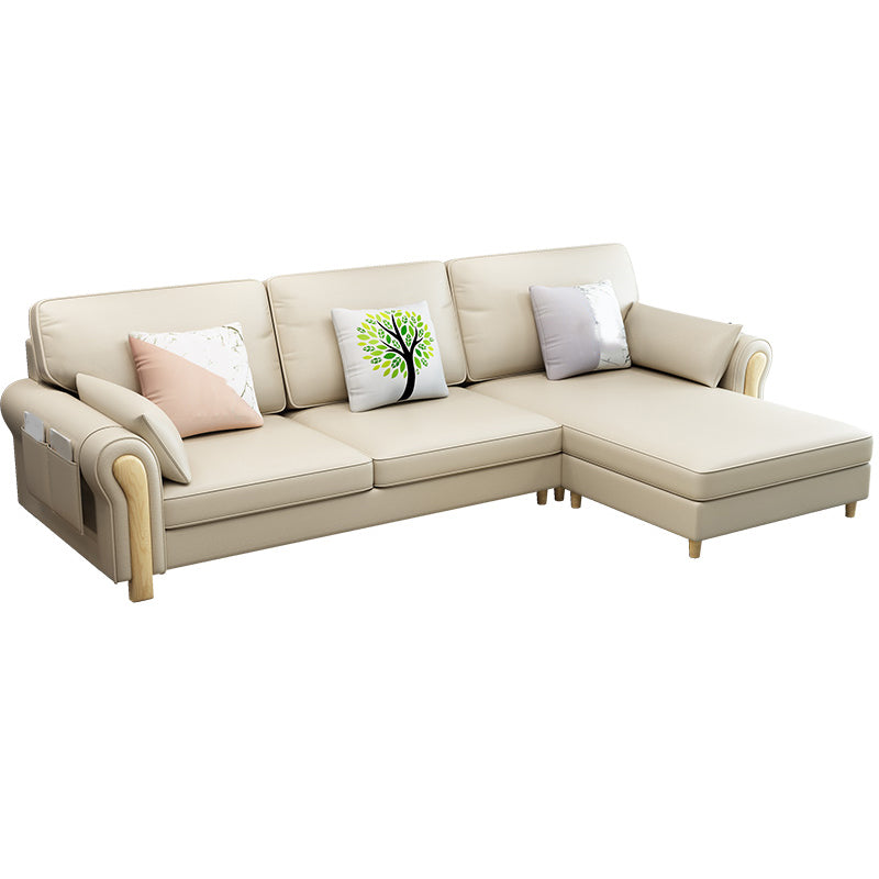 Farmhouse L-Shape Cotton Blend and Faux Leather Sectional Couch with Storage