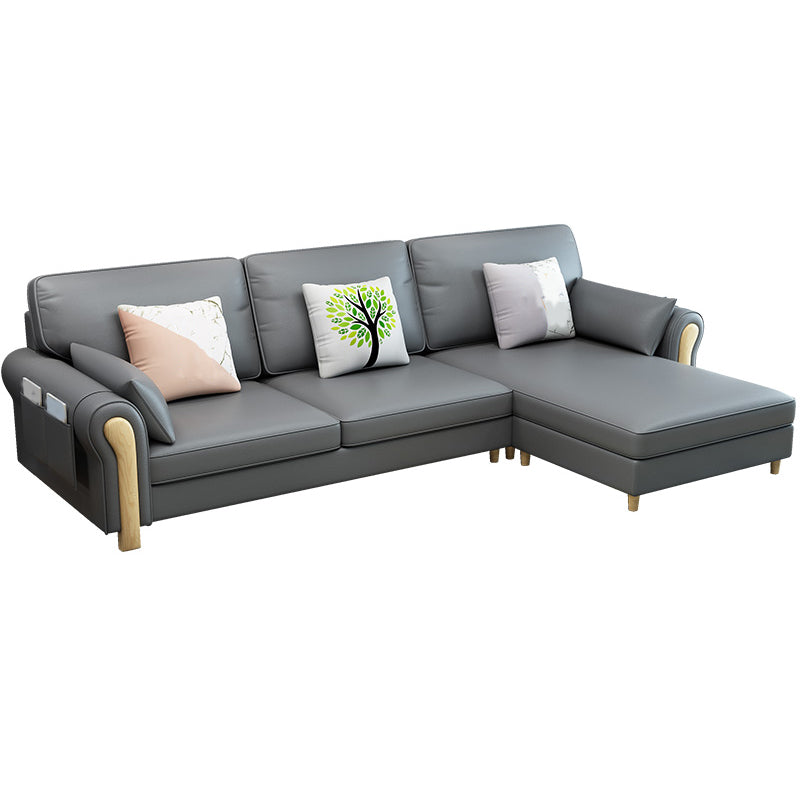 Farmhouse L-Shape Cotton Blend and Faux Leather Sectional Couch with Storage