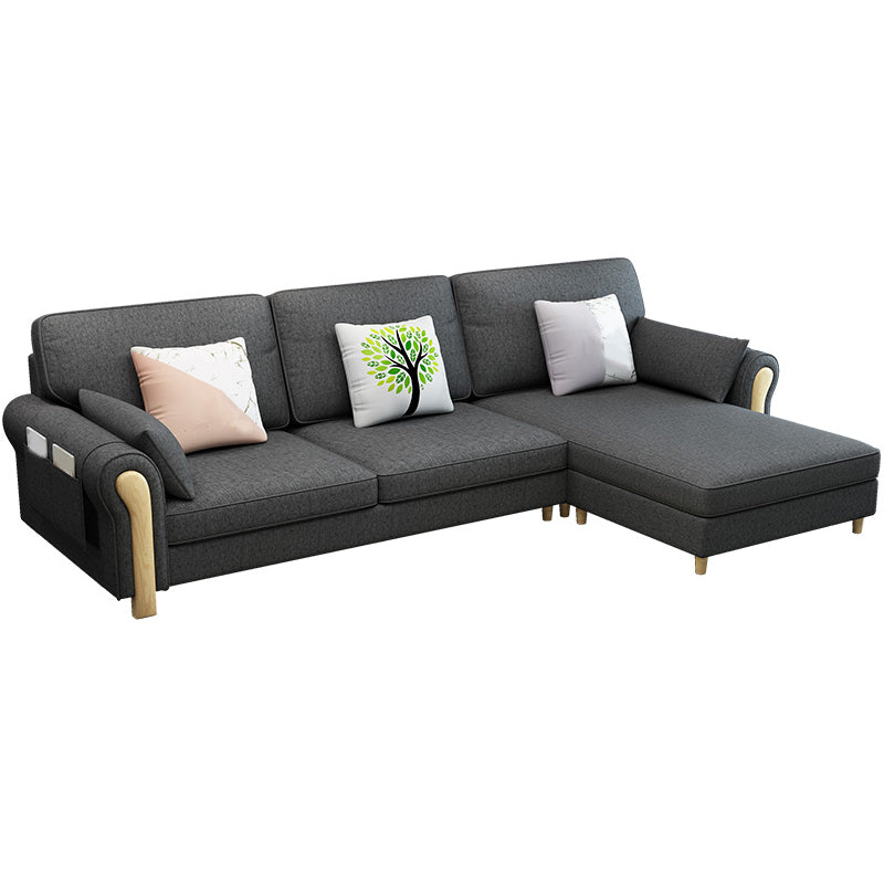 Farmhouse L-Shape Cotton Blend and Faux Leather Sectional Couch with Storage