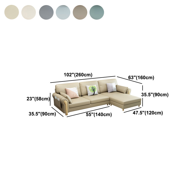 Farmhouse L-Shape Cotton Blend and Faux Leather Sectional Couch with Storage