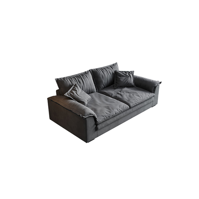 Square Arm Dark Gray Removable Cushions Contemporary Faux Leather Sofa