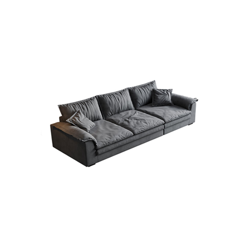 Square Arm Dark Gray Removable Cushions Contemporary Faux Leather Sofa