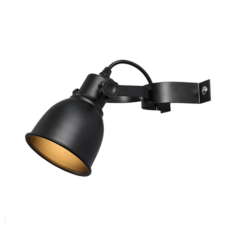 Black Finish 1-Bulb Wall Light Sconce Industrial Iron Dome Wall Mounted Lamp with Adjustable Handle