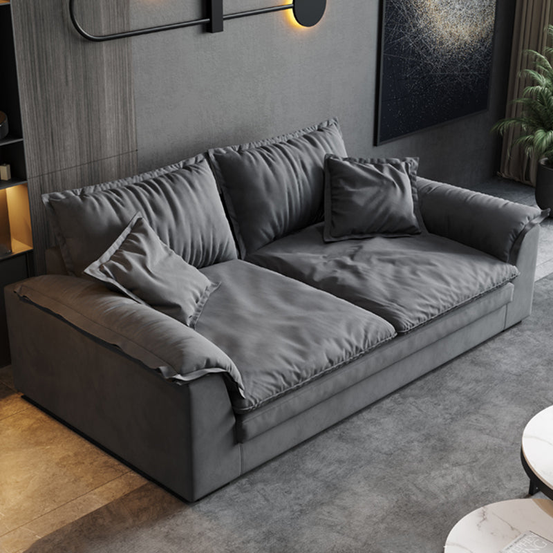 Square Arm Dark Gray Removable Cushions Contemporary Faux Leather Sofa