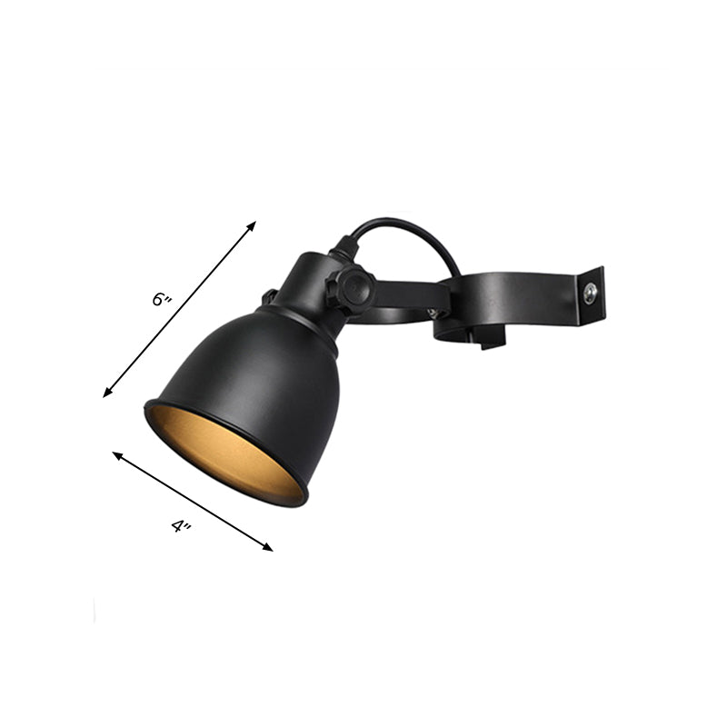 Black Finish 1-Bulb Wall Light Sconce Industrial Iron Dome Wall Mounted Lamp with Adjustable Handle