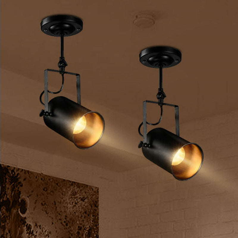 Farmhouse Cylindrical Sconce Lighting 1-Light Iron Wall Lamp Fixture in Black with Adjustable Handle