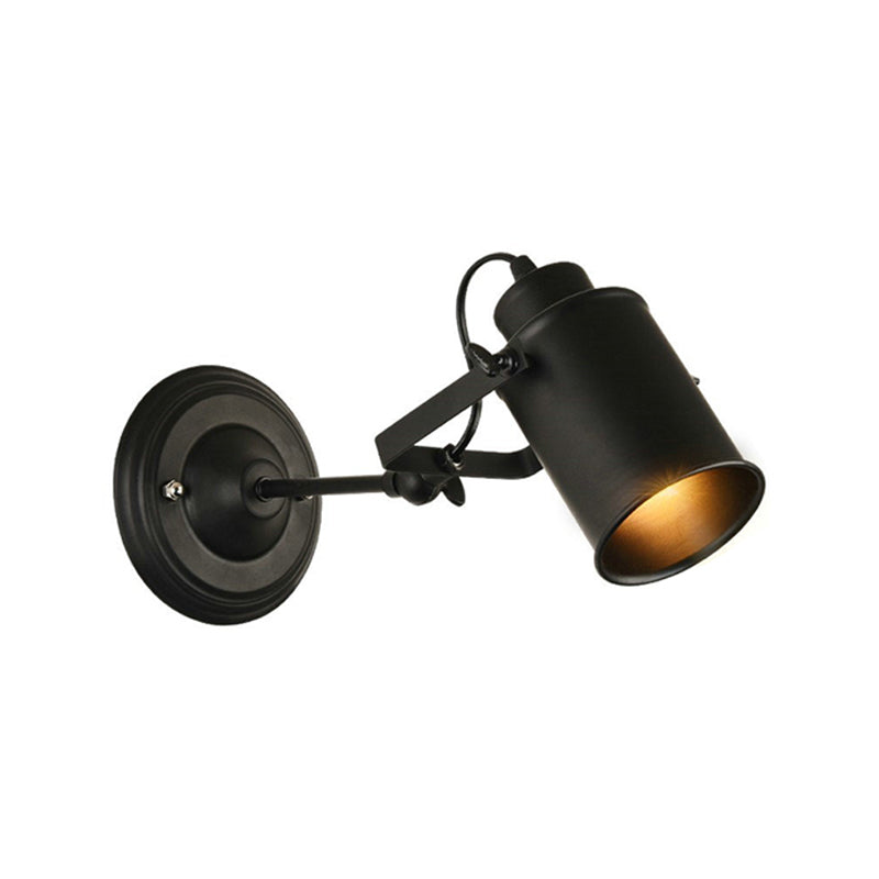 Farmhouse Cylindrical Sconce Lighting 1-Light Iron Wall Lamp Fixture in Black with Adjustable Handle