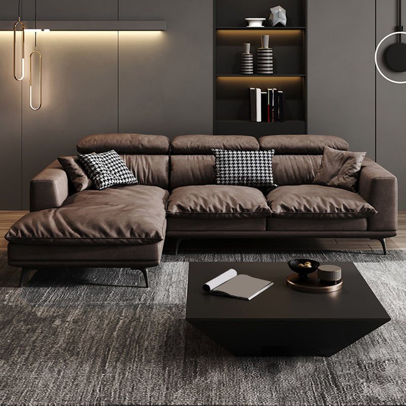 Square Arm Dark Brown Removable Cushions Modern Stain-Resistant Sofa & Chaise
