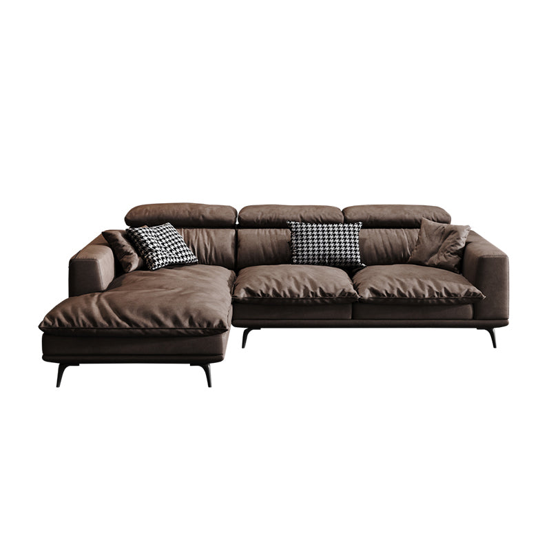 Square Arm Dark Brown Removable Cushions Modern Stain-Resistant Sofa & Chaise