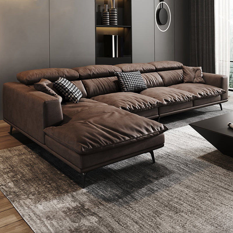 Square Arm Dark Brown Removable Cushions Modern Stain-Resistant Sofa & Chaise