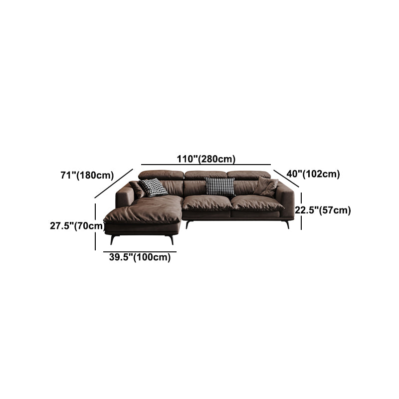 Square Arm Dark Brown Removable Cushions Modern Stain-Resistant Sofa & Chaise