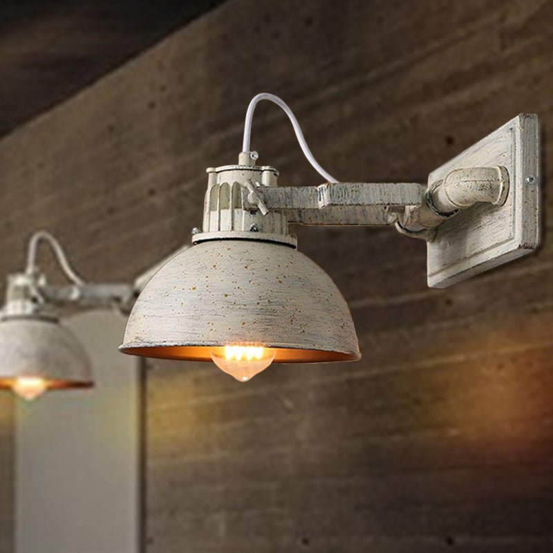 Dome Metal Wall Mount Sconce Antiqued 1 Head Living Room Adjustable Wall Light Fixture in White with Handle