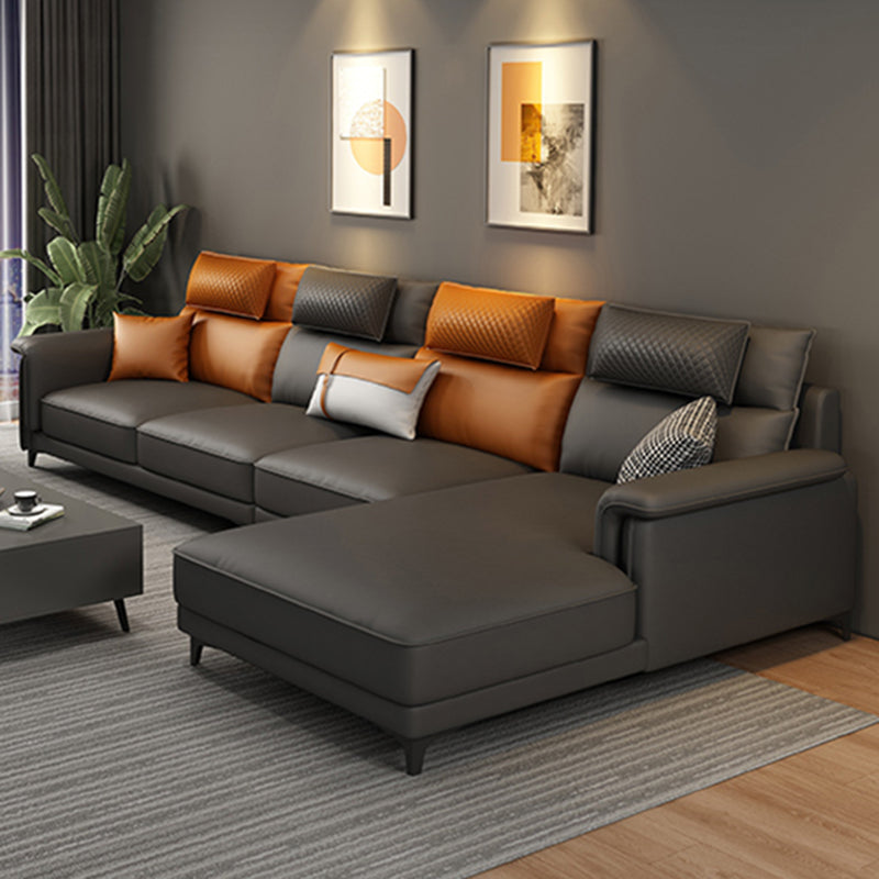 Pillow Top Arm Contemporary Back Settee Couch with Pillows in Gray