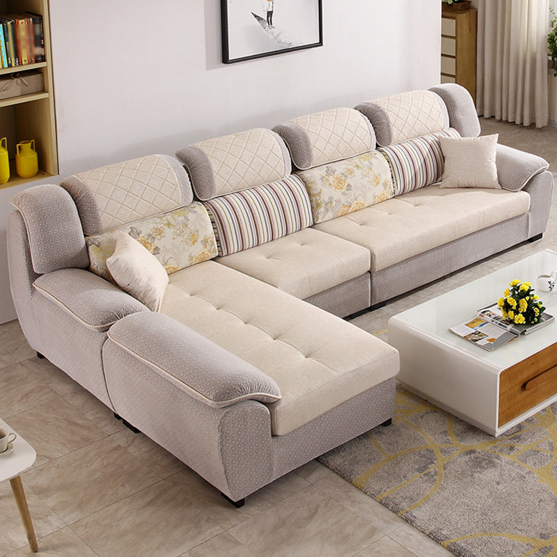 Cotton Blend and Faux Leather L-Shape Reversible Furniture Sectionals