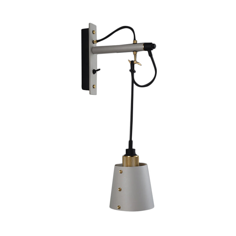 Bell Bedroom Sconce Light Vintage Fer 1-Light Black / White Finish Mur Wall avec cordon de suspension