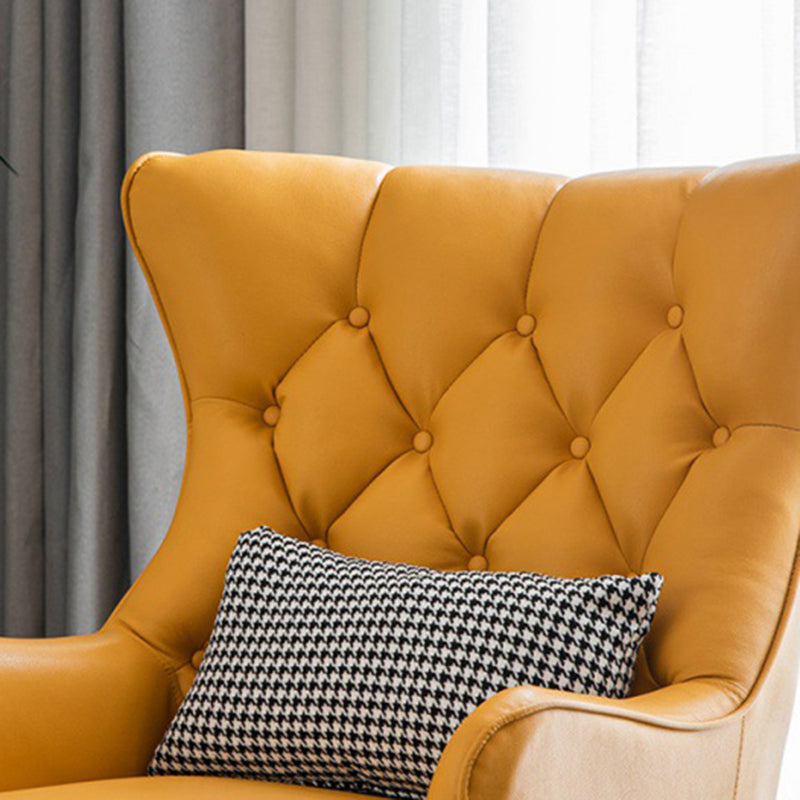 Bonded Leather Wingback Chair with Basic Four Legs and Tufted Back