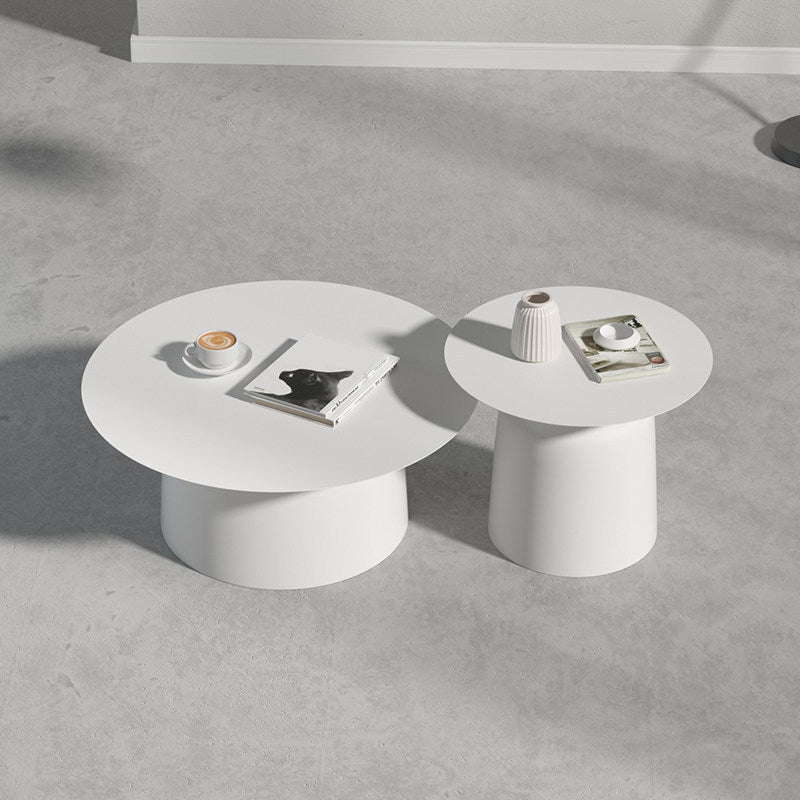 15.7"/18.5"Tall Iron Pedestal White / Black Round Coffee Table