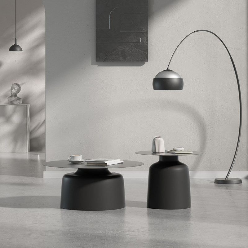 15.7"/18.5"Tall Iron Pedestal White / Black Round Coffee Table