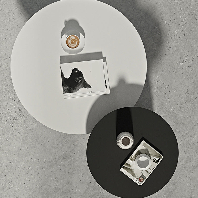 15.7"/18.5"Tall Iron Pedestal White / Black Round Coffee Table