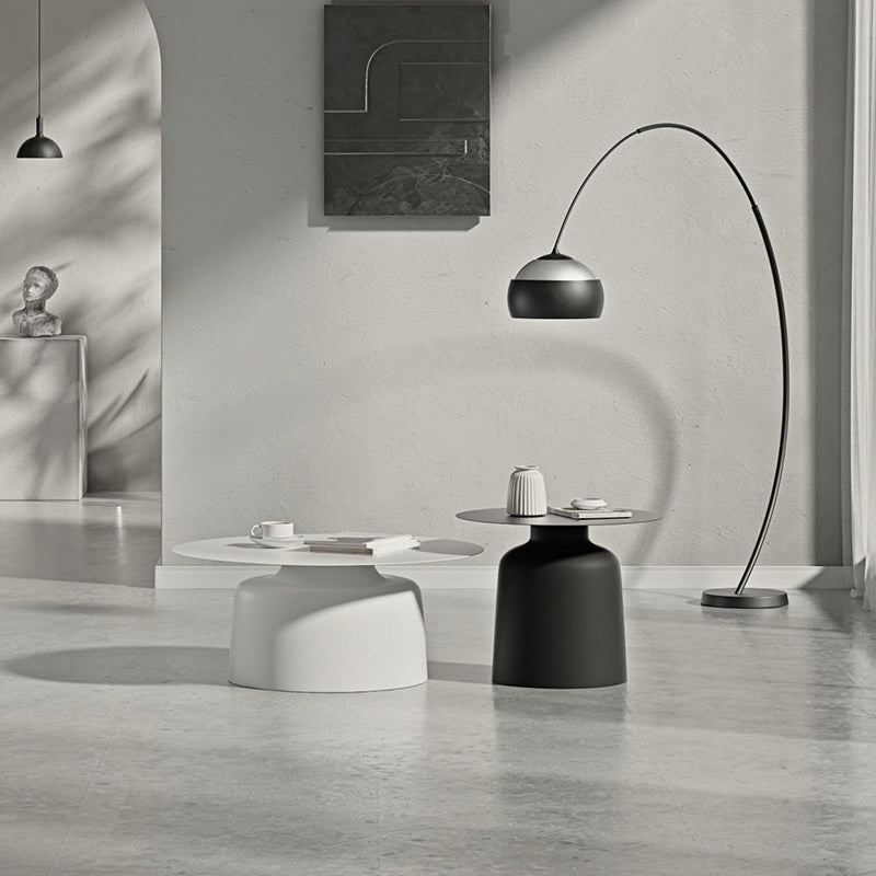 15.7"/18.5"Tall Iron Pedestal White / Black Round Coffee Table