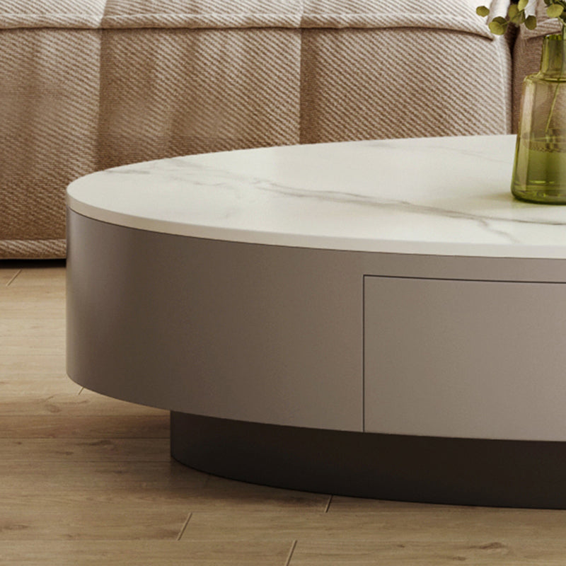 13.7"Tall Drum Oval Slate Top Coffee Table with Drawer for Living Room