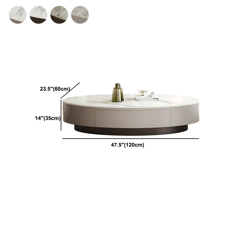 13.7"Tall Drum Oval Slate Top Coffee Table with Drawer for Living Room