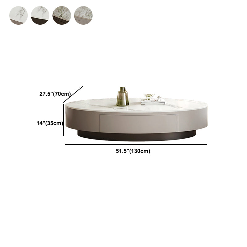 13.7"Tall Drum Oval Slate Top Coffee Table with Drawer for Living Room