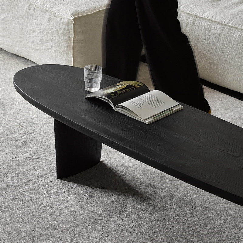 North European Oval Coffee Table Wood Cocktail Table in Black