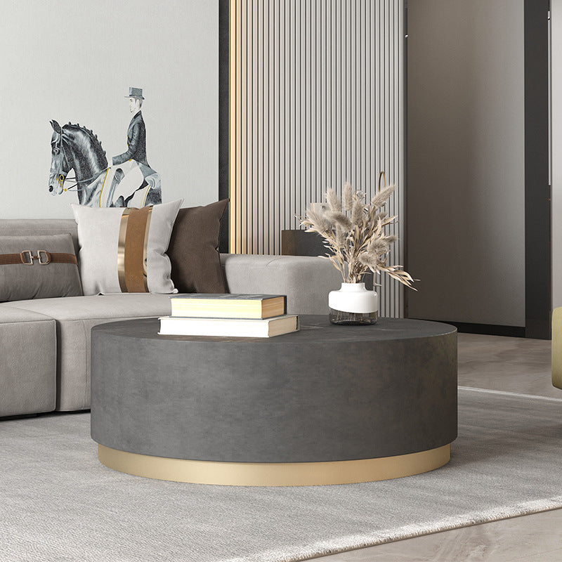 Mid-Century Modern Coffee Table Round Drum Coffee Table in Grey