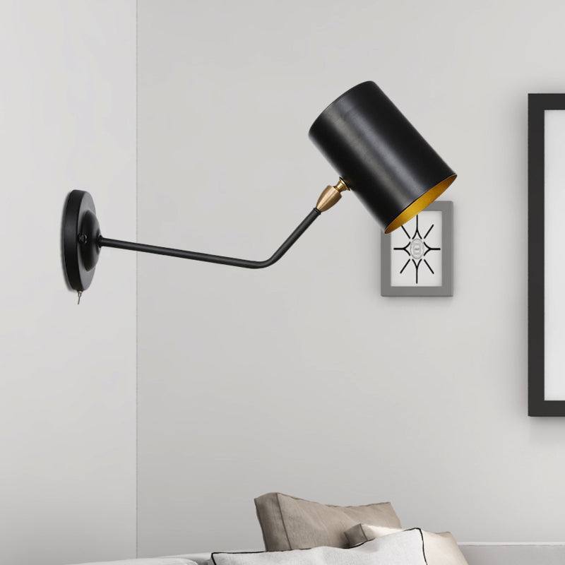 Abgewinkelte Arm Eisenleuchte Vintage 1-Licht-Lernmontage-Lampe in Schwarz mit Zylinderschatten, 6 "/10" H