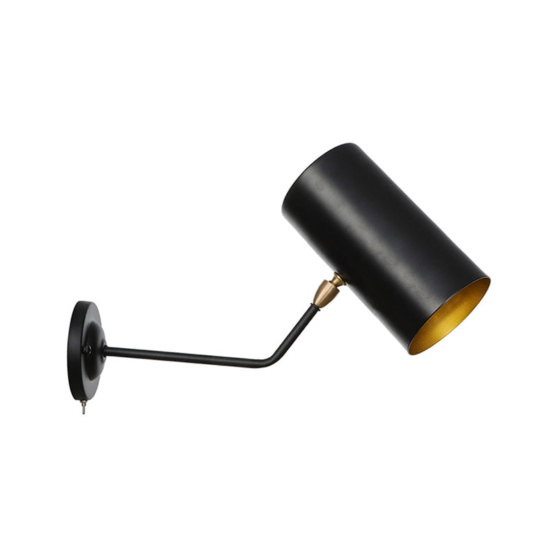 Abgewinkelte Arm Eisenleuchte Vintage 1-Licht-Lernmontage-Lampe in Schwarz mit Zylinderschatten, 6 "/10" H