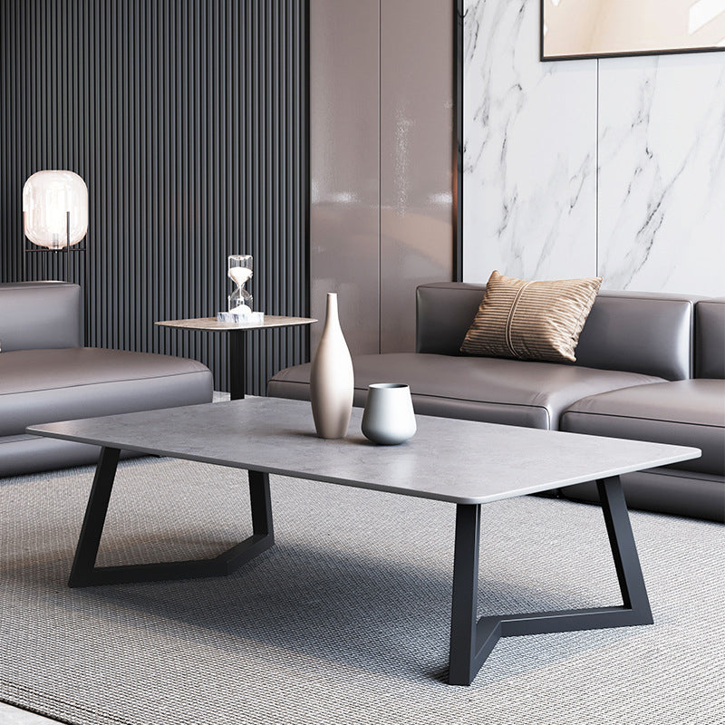 15.7"Tall Steel Sled Base Rectangular Slate Top Coffee Table