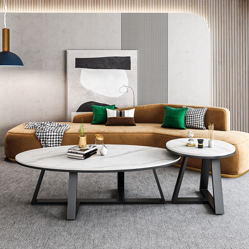 Cross Legs Coffee Table Round/Oval Cocktail Table with Gold/Black Legs