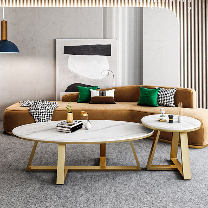 Cross Legs Coffee Table Round/Oval Cocktail Table with Gold/Black Legs