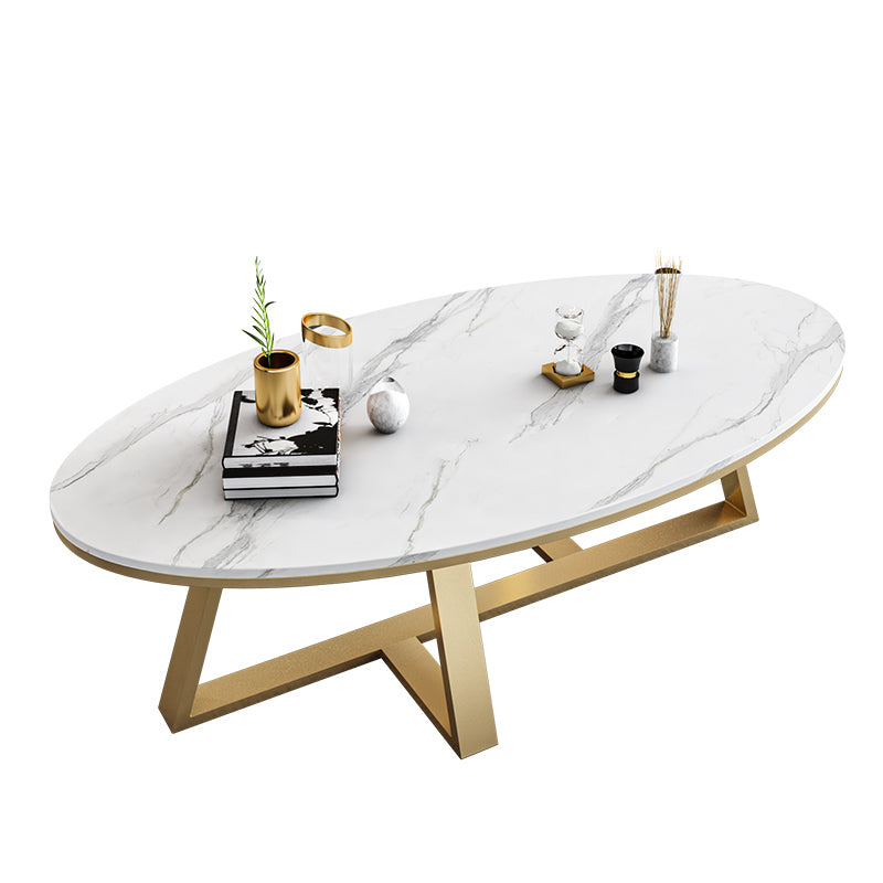Cross Legs Coffee Table Round/Oval Cocktail Table with Gold/Black Legs