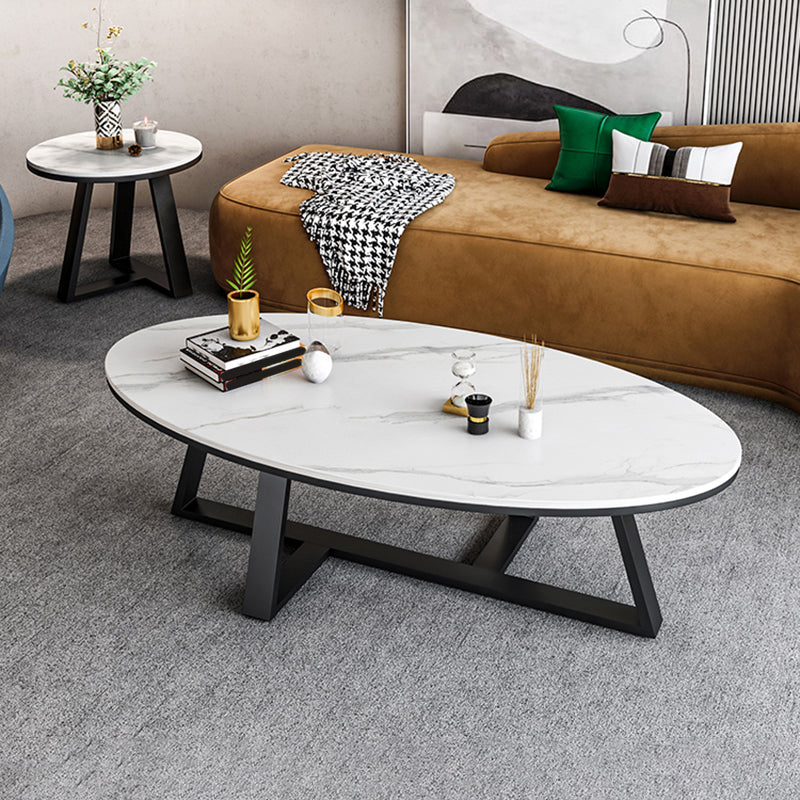 Cross Legs Coffee Table Round/Oval Cocktail Table with Gold/Black Legs