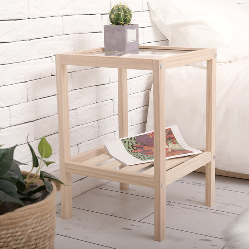 Modern Style Pine with Storage Rack Black/different/wood Color Square Side Table