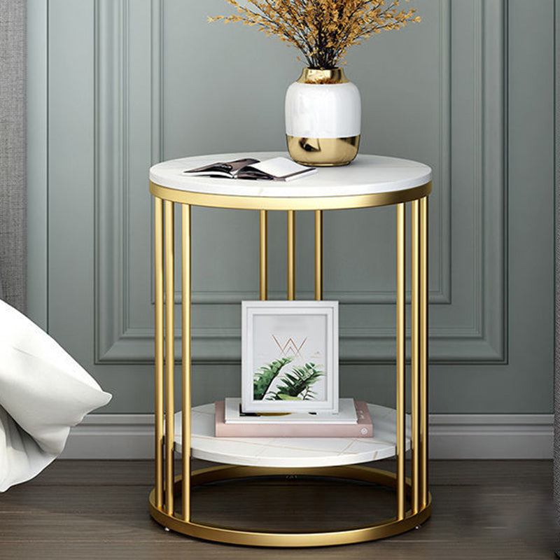 Frame Base Design Gold/ Black Metal Slate Top White Rectangular Side Table