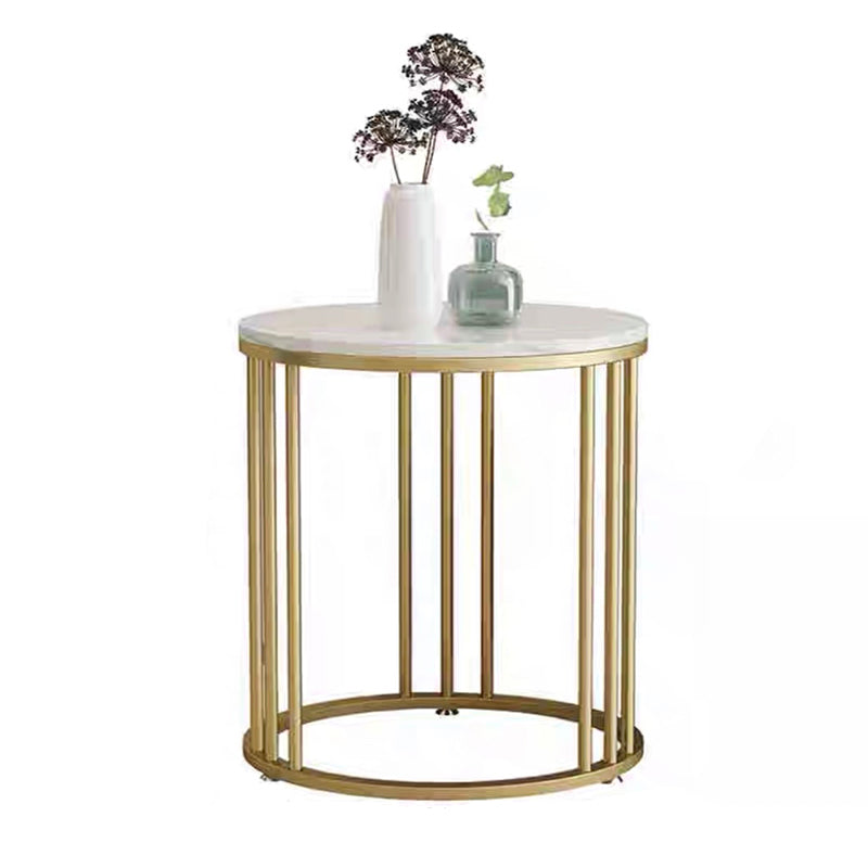 Frame Base Design Gold/ Black Metal Slate Top White Rectangular Side Table