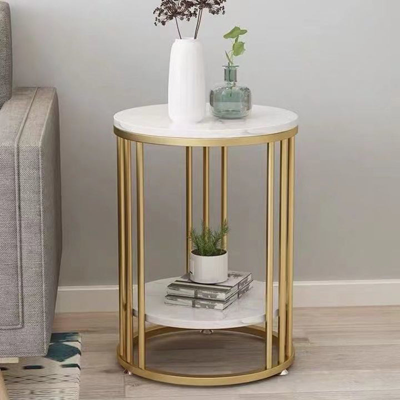 Frame Base Design Gold/ Black Metal Slate Top White Rectangular Side Table