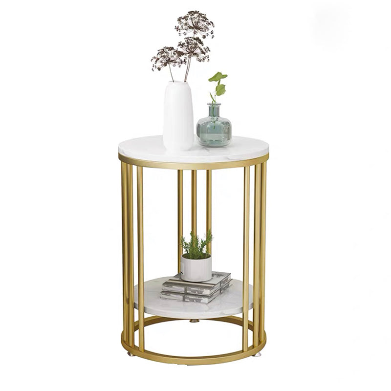 Frame Base Design Gold/ Black Metal Slate Top White Rectangular Side Table