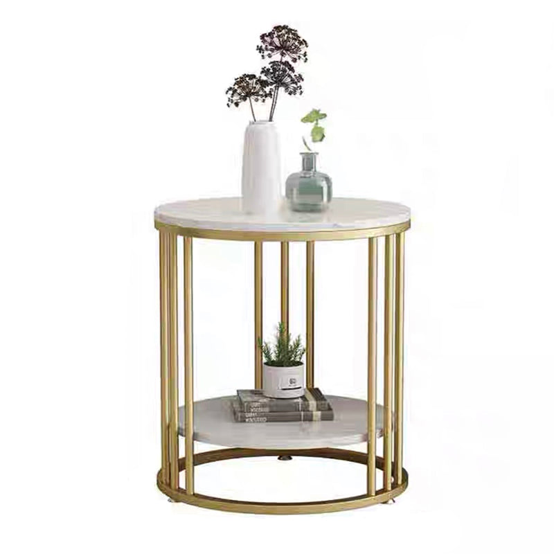 Frame Base Design Gold/ Black Metal Slate Top White Rectangular Side Table
