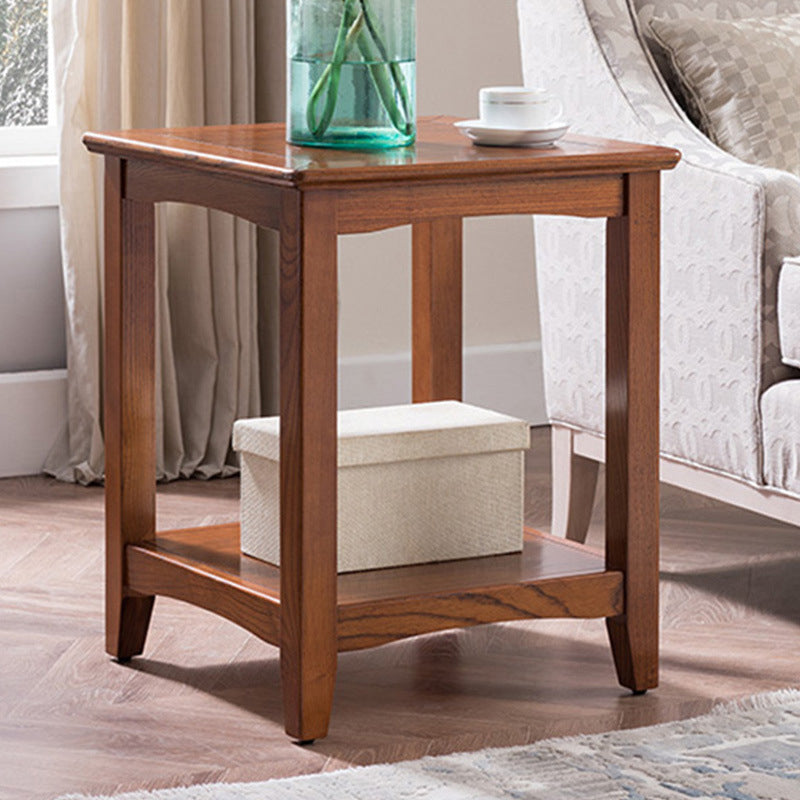Lving Room Square Wood Top End Table Double Tier 4 Legs Side Table